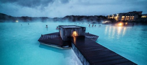 Geothermal spa hot springs in Blue Lagoon, Reykjavik, Iceland.