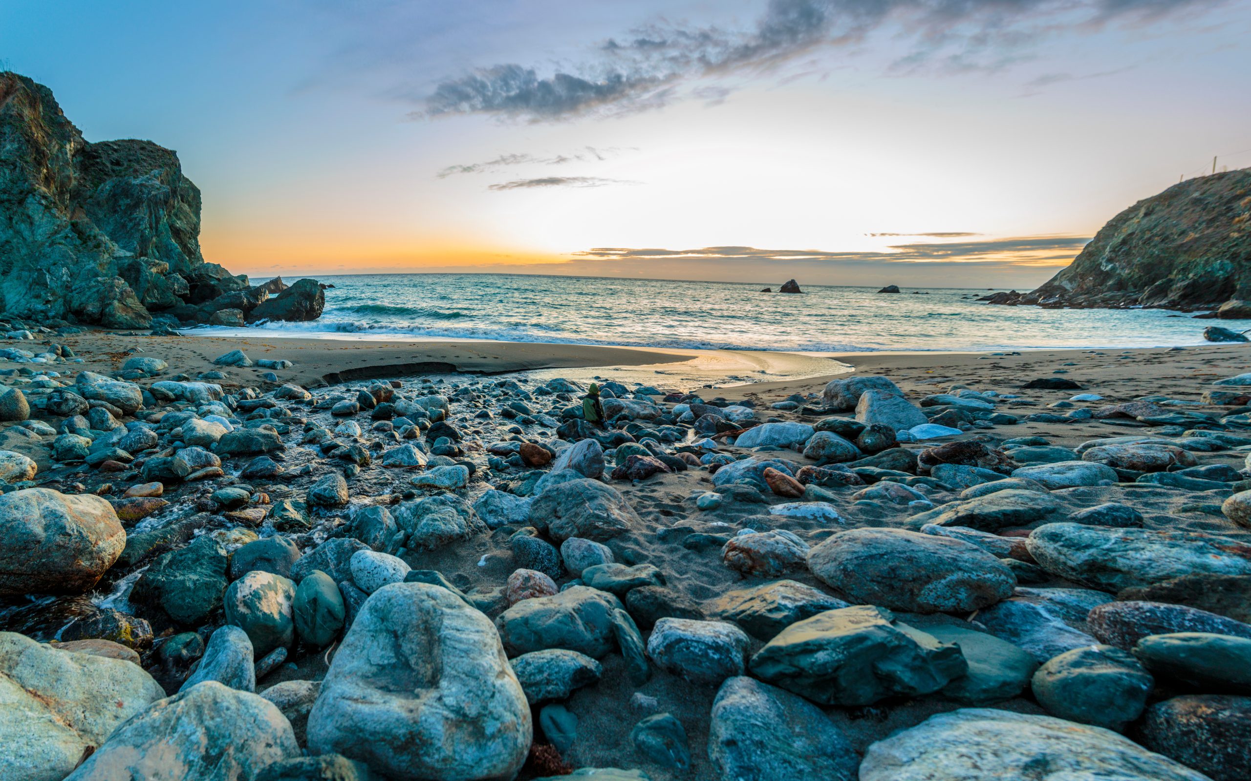 Limekiln State Park's rocky beach at sunset, just off of Highway 1 in Big Sur, California
