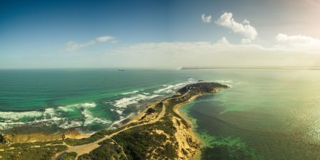 Aerial view of the Point Nepean National Park on a bright sunny day in Melbourne, Victoria, Australia.